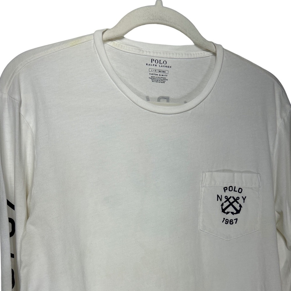 Polo Ralph‎ Lauren Mens White Nautical Anchor Pocket Long Sleeve T-Shirt Large